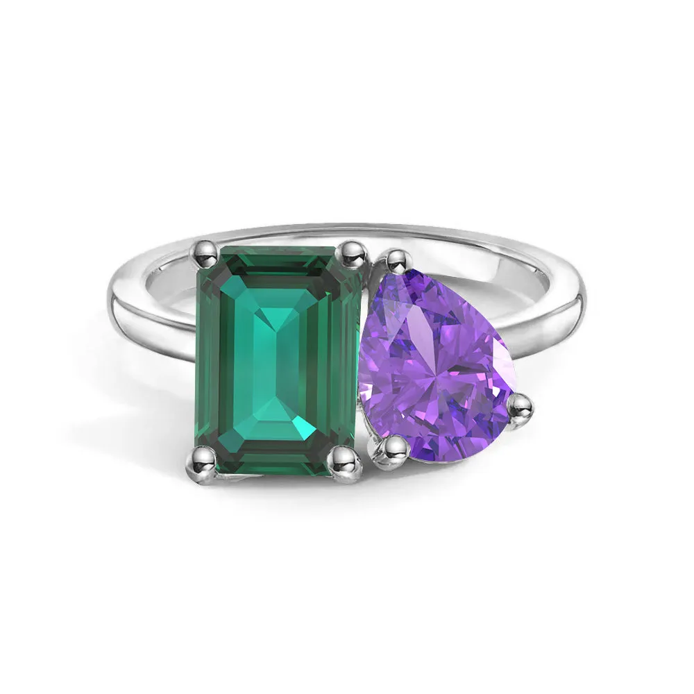 Bold Item Toi et Moi Personalized Emerald Birthstone Anniversary Ring