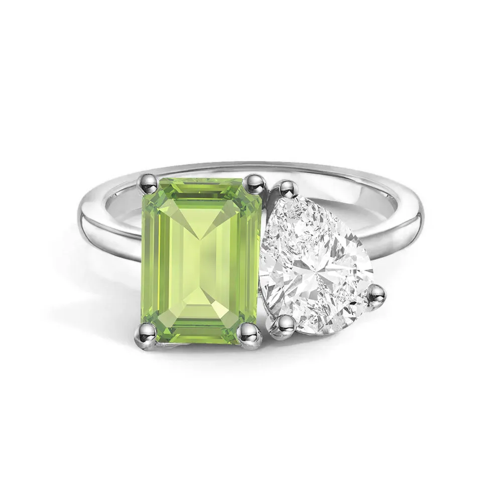 Toi et Moi Personalized Peridot Birthstone Anniversary Ring Quartz Mechanism