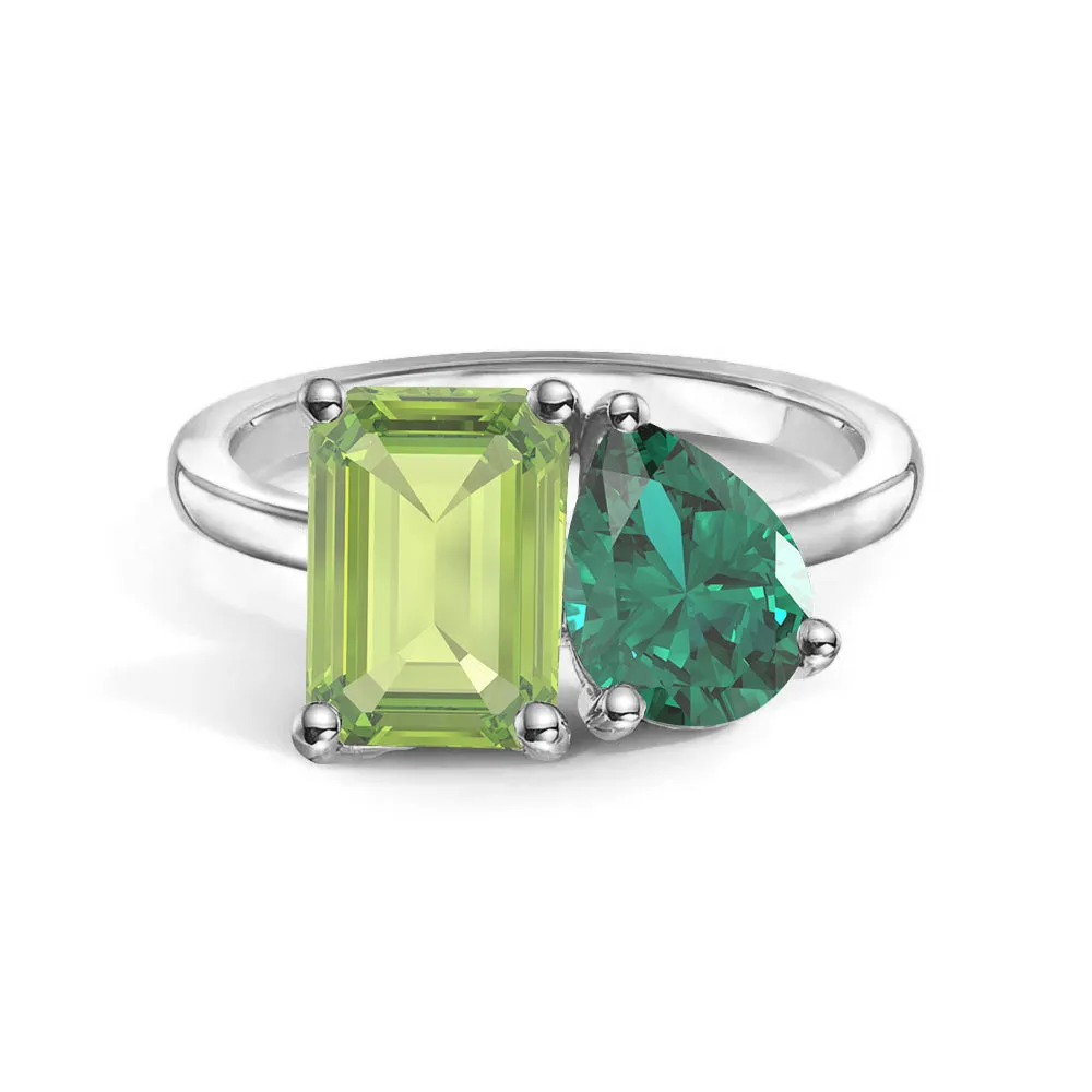 Balanced Balance Toi et Moi Personalized Peridot Birthstone Anniversary Ring