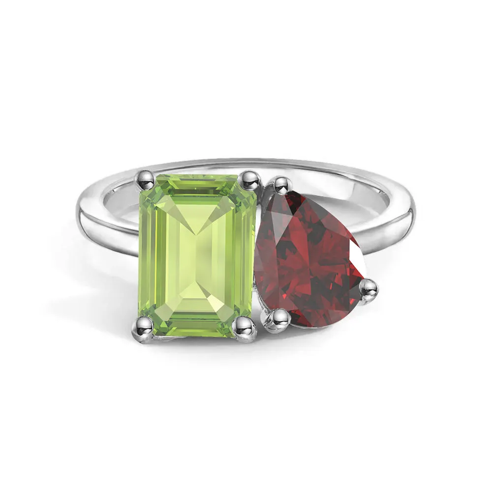 Toi et Moi Personalized Peridot Birthstone Anniversary Ring Artistic Insignia Professional Grade