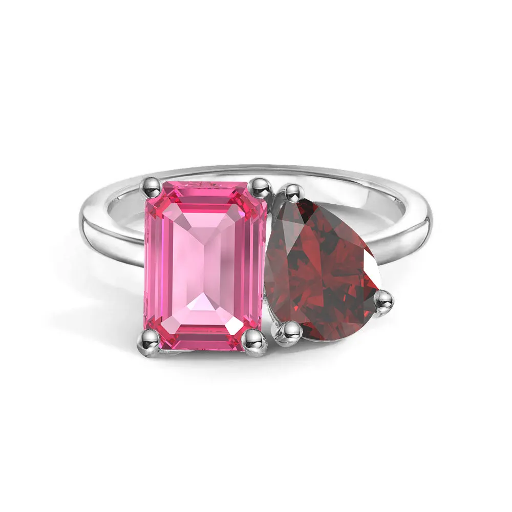 Durable Craft Unique Expression Toi et Moi Personalized Pink Tourmaline Birthstone Anniversary Ring