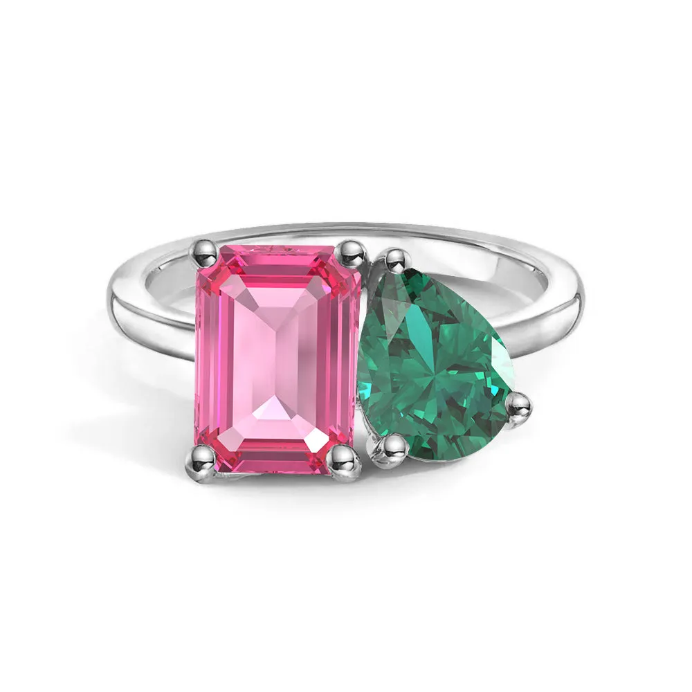 Toi et Moi Personalized Pink Tourmaline Birthstone Anniversary Ring Urban Fit Durable Jewelry