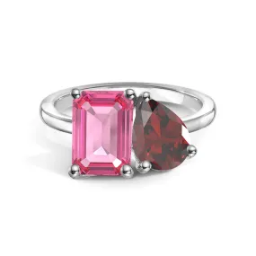 Durable Craft Unique Expression Toi et Moi Personalized Pink Tourmaline Birthstone Anniversary Ring