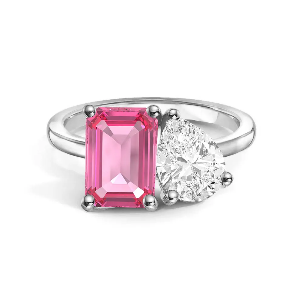Toi et Moi Personalized Pink Tourmaline Birthstone Anniversary Ring Unique Bauble