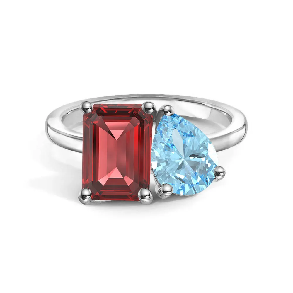 Personal Item Ductile Material Toi et Moi Personalized Ruby Birthstone Anniversary Ring