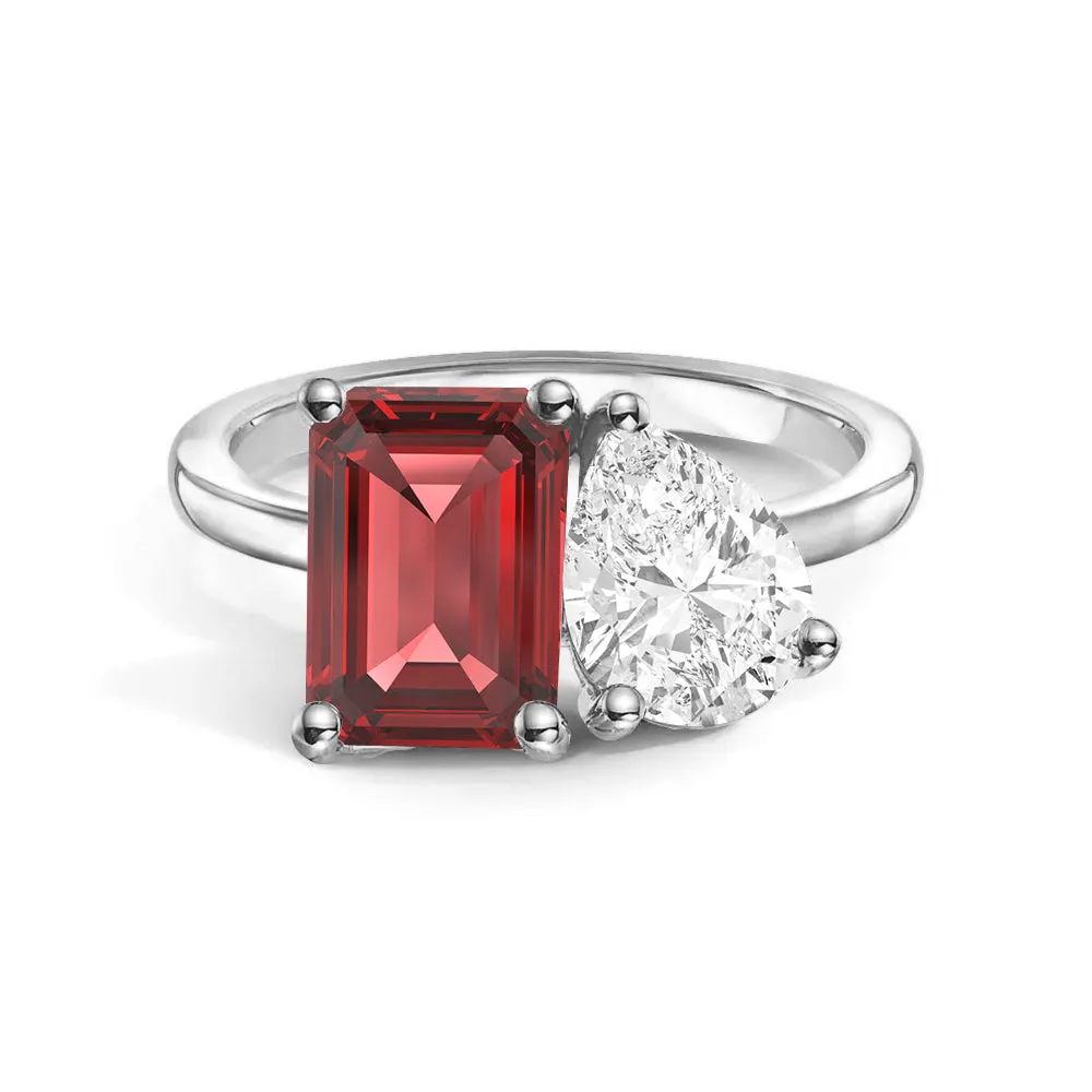 Toi et Moi Personalized Ruby Birthstone Anniversary Ring Exquisite Statement