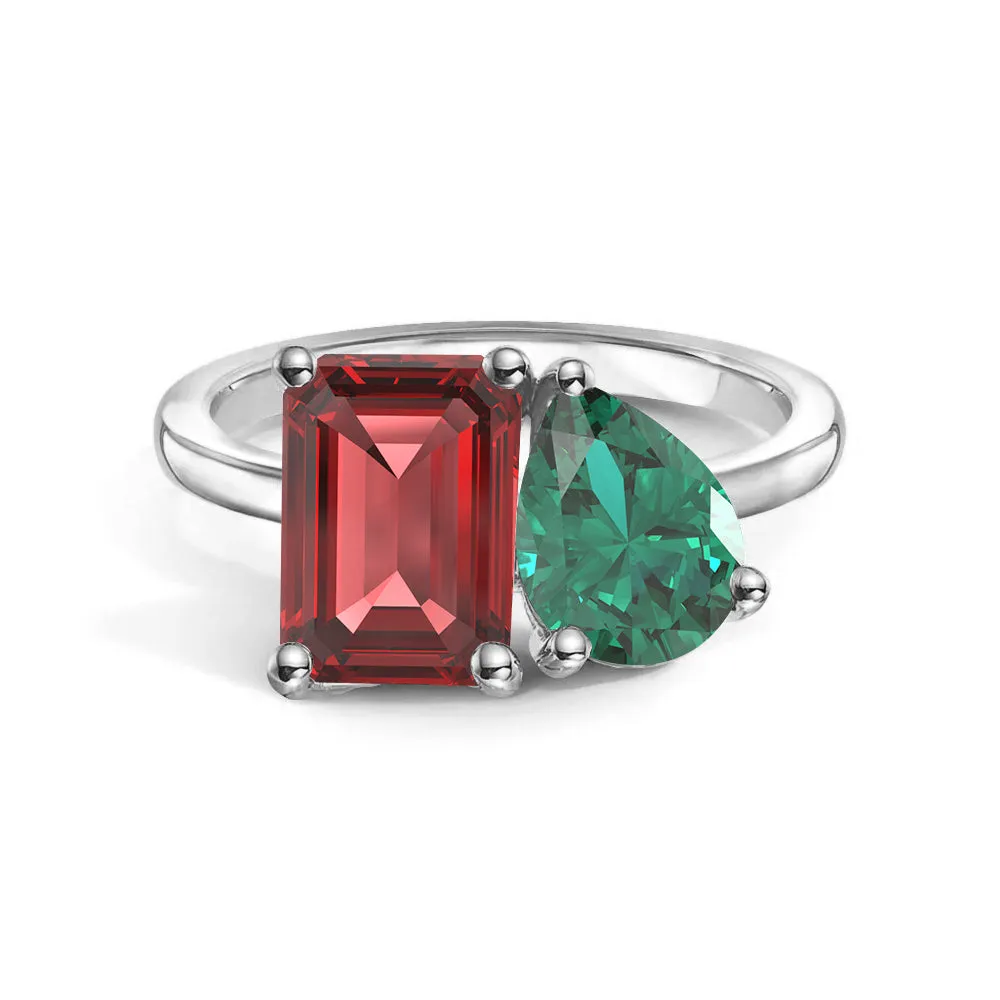 Toi et Moi Personalized Ruby Birthstone Anniversary Ring Classic Work Hand Finished