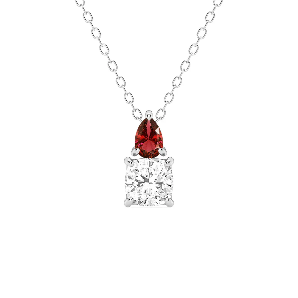 Enhancing Item Magnificent Item Toi Et Moi Ruby and Cushion Cut Lab Grown Diamond Pendant Necklace