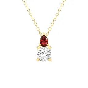 Date Style Toi Et Moi Ruby and Cushion Cut Lab Grown Diamond Pendant Necklace
