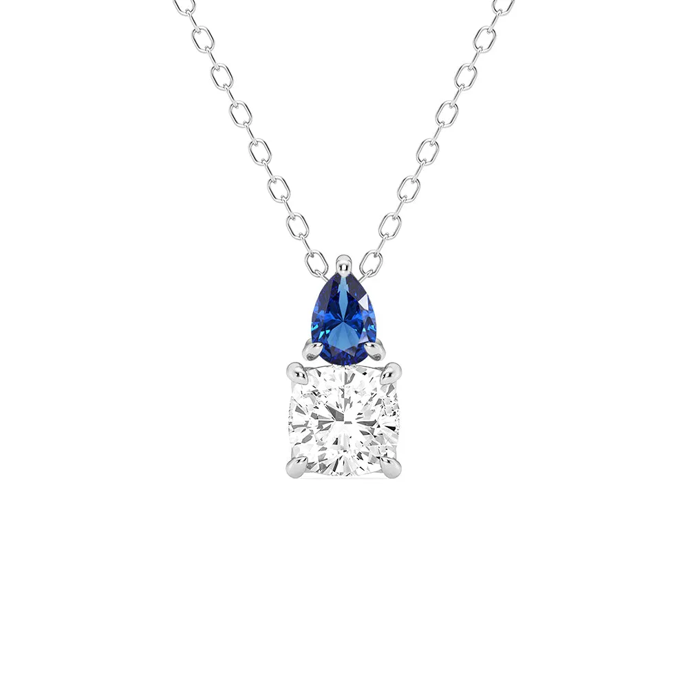 Toi Et Moi Sapphire and Cushion Cut Lab Grown Diamond Pendant Necklace Premium item Relaxed Style