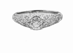 Premium Edge 14 Karat White Gold Milgrain Pave Engagement Ring (1.13cttw)