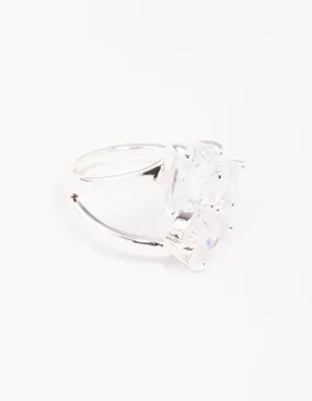 Silver Mixed Stone Trio Cubic Zirconia Ring Delicate Style Minimal Expression