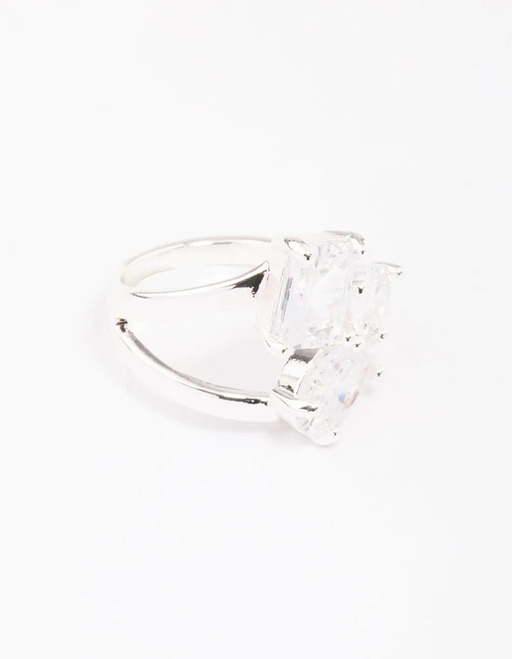 Silver Mixed Stone Trio Cubic Zirconia Ring Delicate Style Minimal Expression