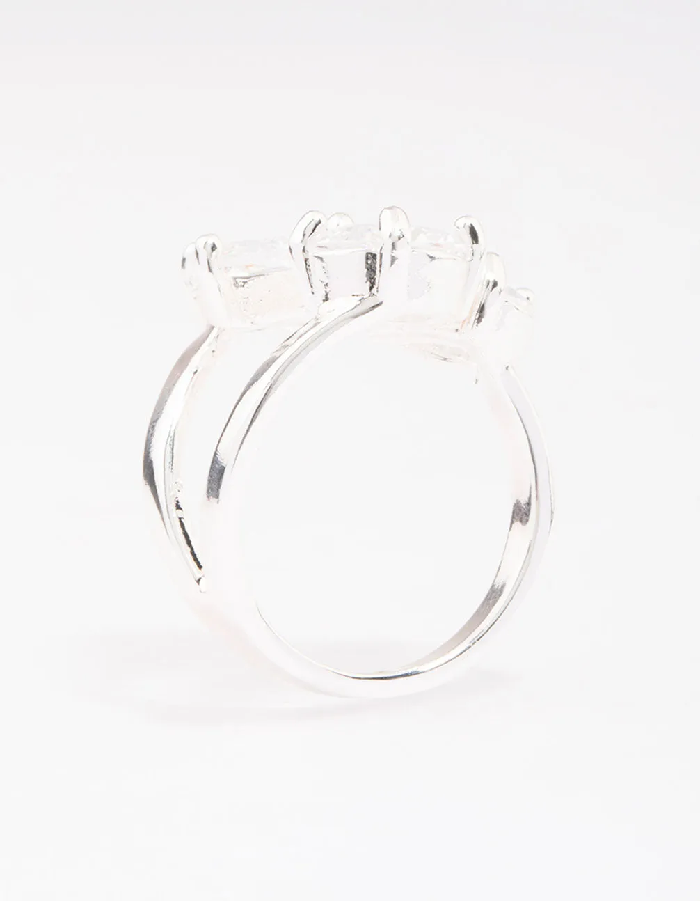 Simple Adornment Ornate Adornment Silver Mixed Stone Trio Cubic Zirconia Ring