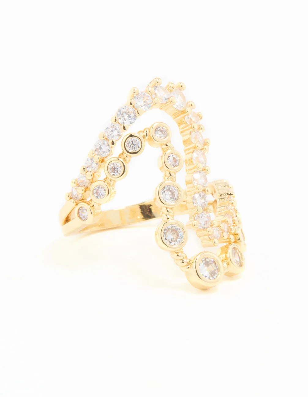 Custom Style Gold Plated Cubic Zirconia Open Wave Ring