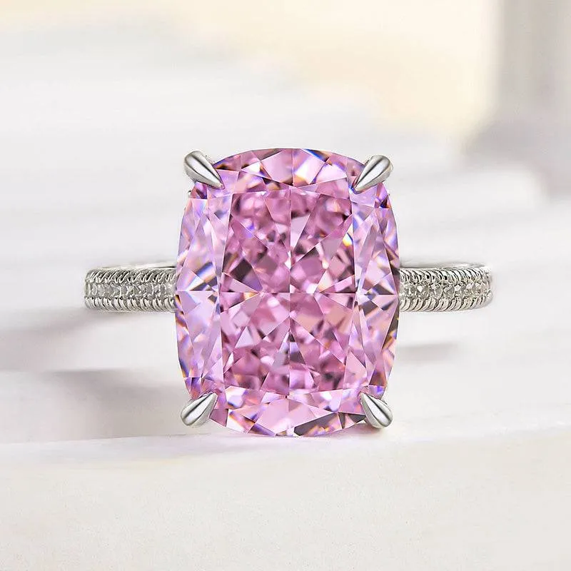 Louily Elegant Crushed Ice Pink Stone Cushion Cut Engagement Ring Sculpted Finish