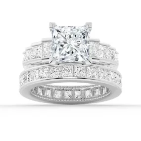 Unique Cinderella Staircase Princess Cut Moissanite Ring Set with Matching Wedding Band Creative Detail Shiny Effect
