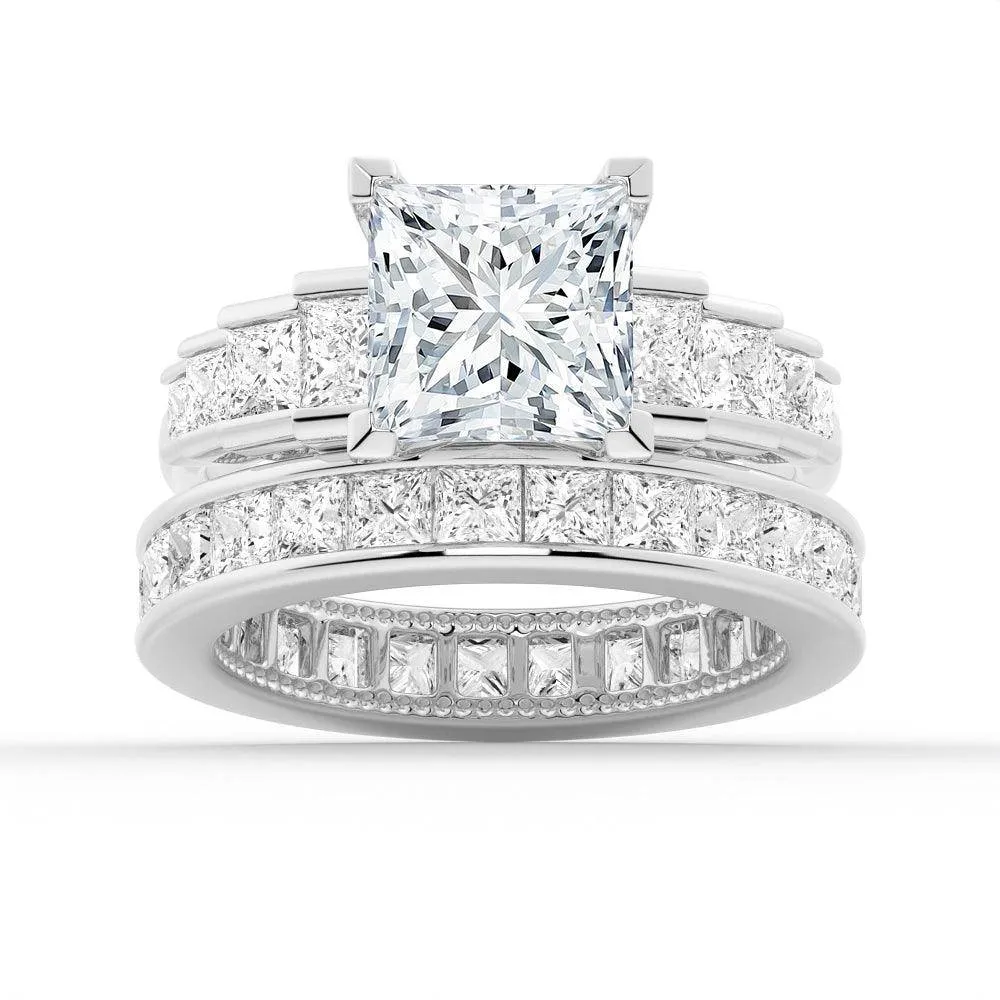 Chic Jewelry Quality Accessory Unique Cinderella Staircase Princess Cut Moissanite Ring Set with Matching Wedding Band