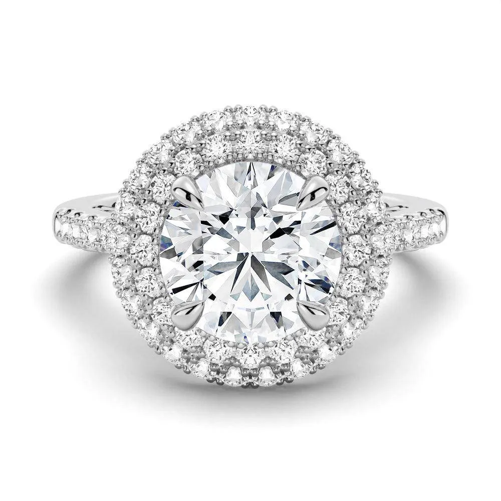 Classic Contour Double Micropav?? Halo Moissanite Engagement Ring With Accents