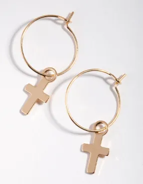 Delicate Option Gold Simple Cross Hoop Earrings