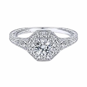Soft Appeal 14 Karat White Gold Milgrain Octagon Halo Engagement Ring (1.04cttw)