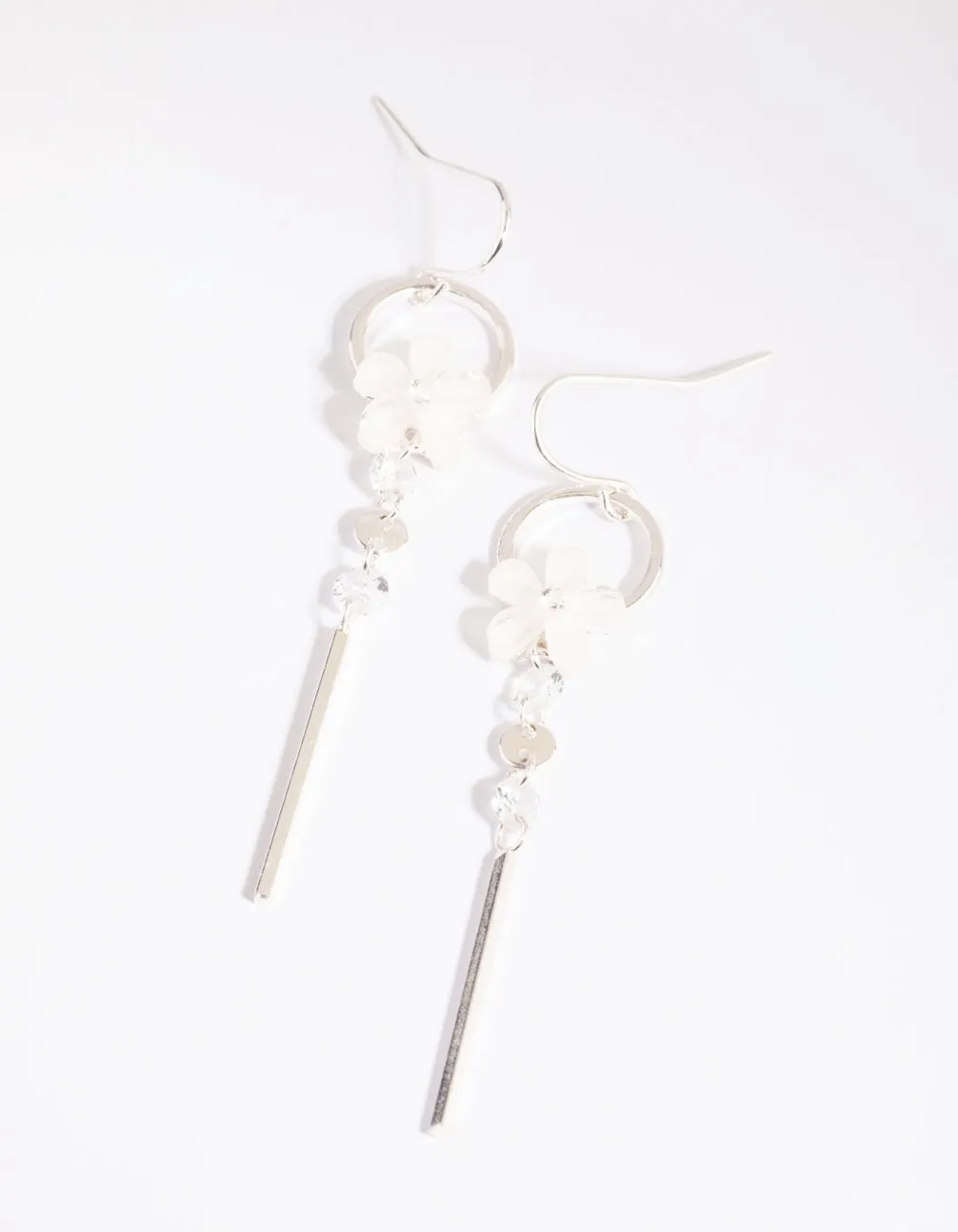 Simple Creation Daytime Accent Silver Flower Drop Earrings