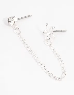 Silver Diamante & Flower Chain Earrings Safe Item