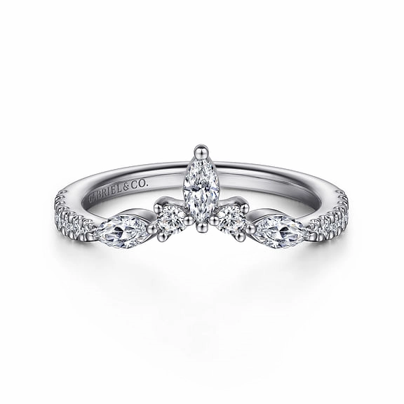 Tulsie - Curved-14K White Gold Diamond Anniversary Band - 0.45 ct Glitter Finish Vibrant Spark