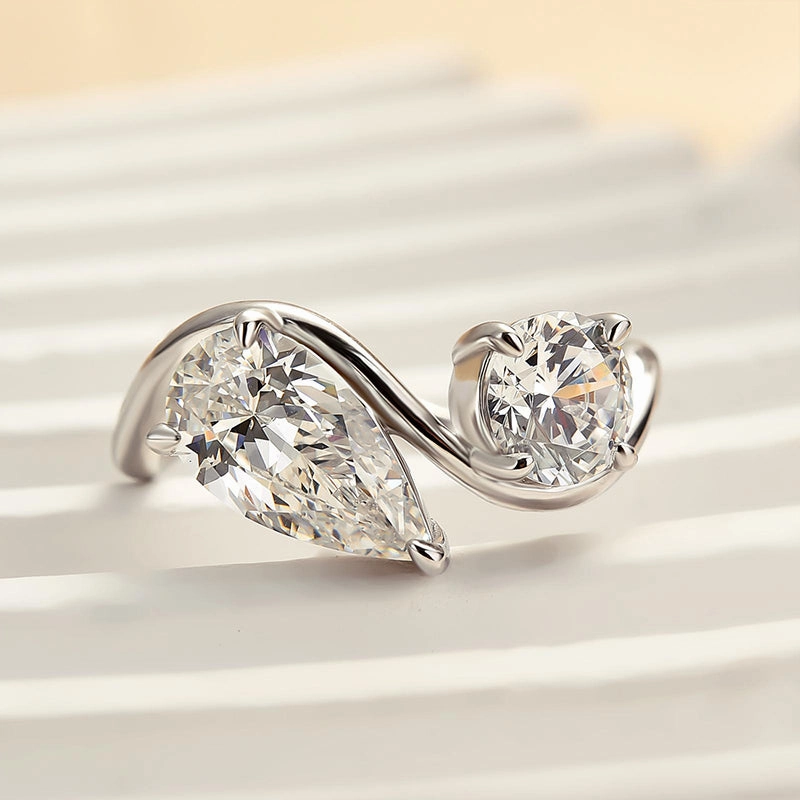 Louily Unique Double Stones Design Pear & Round Cut Engagement Ring In Sterling Silver Trend Focus