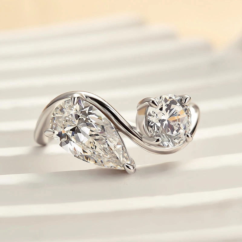 Soft Appeal Louily Unique Double Stones Design Pear & Round Cut Engagement Ring In Sterling Silver