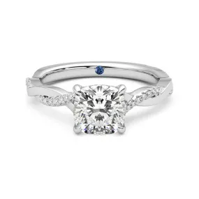 Twisted Band Cushion Cut Moissanite Engagement Ring with Hidden Anniversary Stone Accent Timeless Geometry