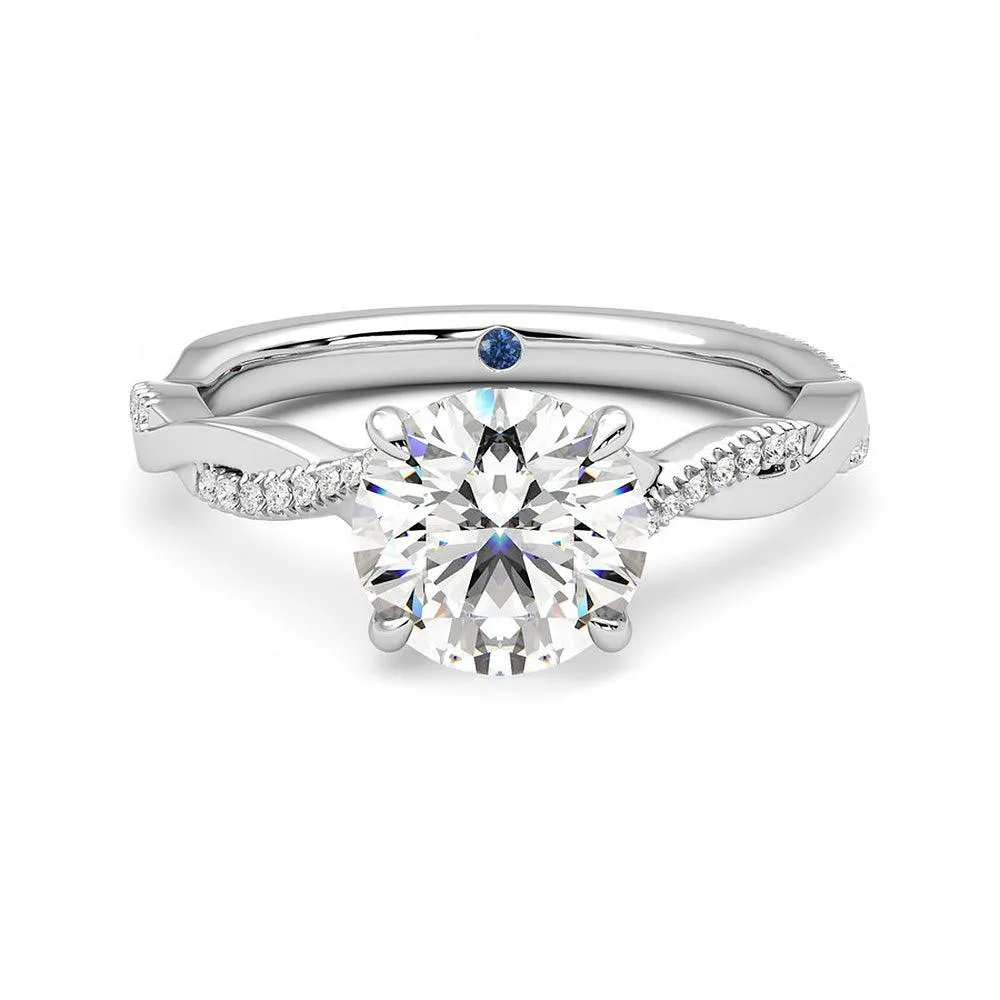 Twisted Band Round Moissanite Engagement Ring with Hidden Anniversary Stone Accent Sparkling look