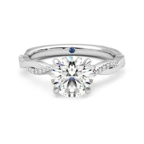 Brilliant Design Romantic Accent Twisted Band Round Moissanite Engagement Ring with Hidden Anniversary Stone Accent