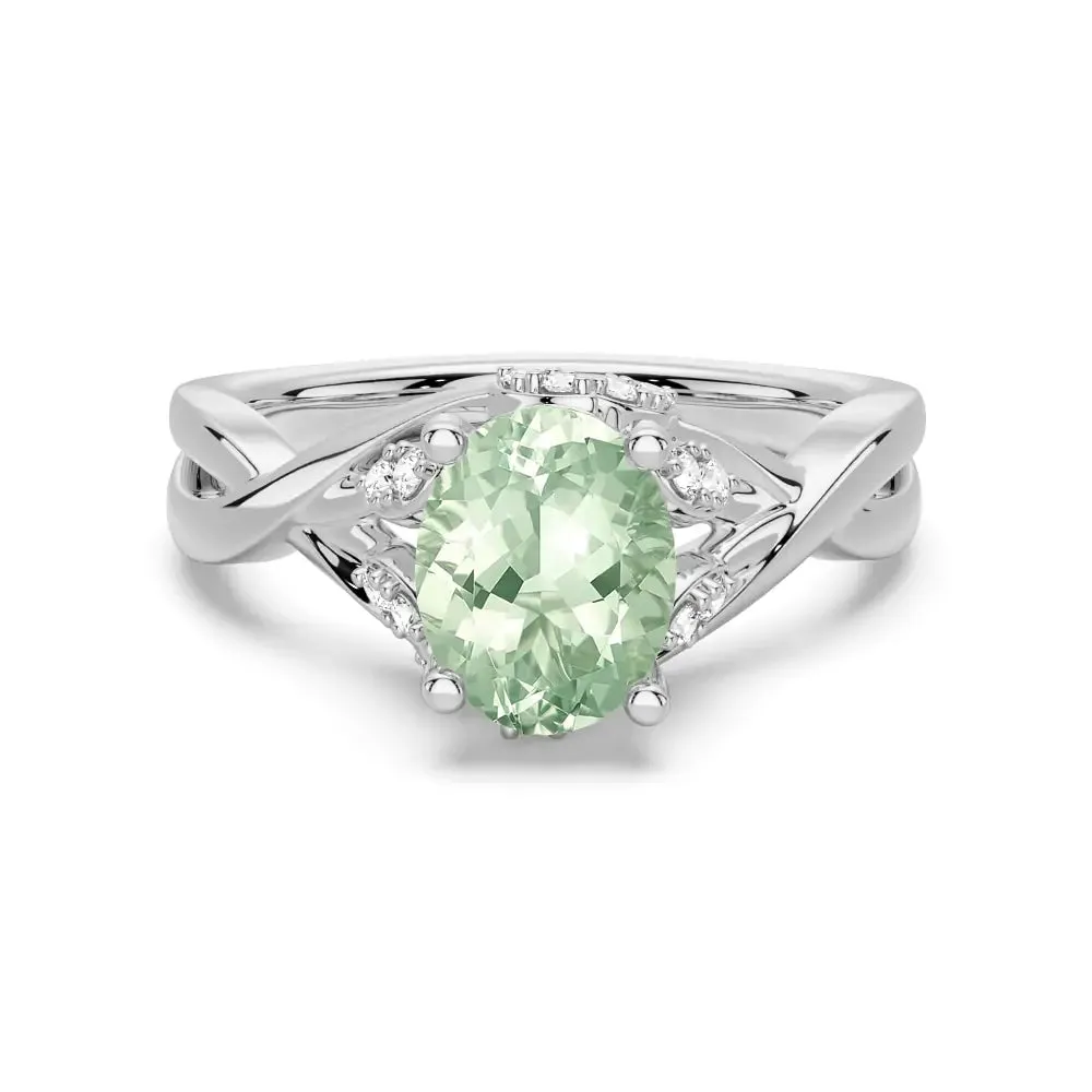 Economical Art Twisted Halo Mint-Green Sapphire Ring with Milgrain Accents
