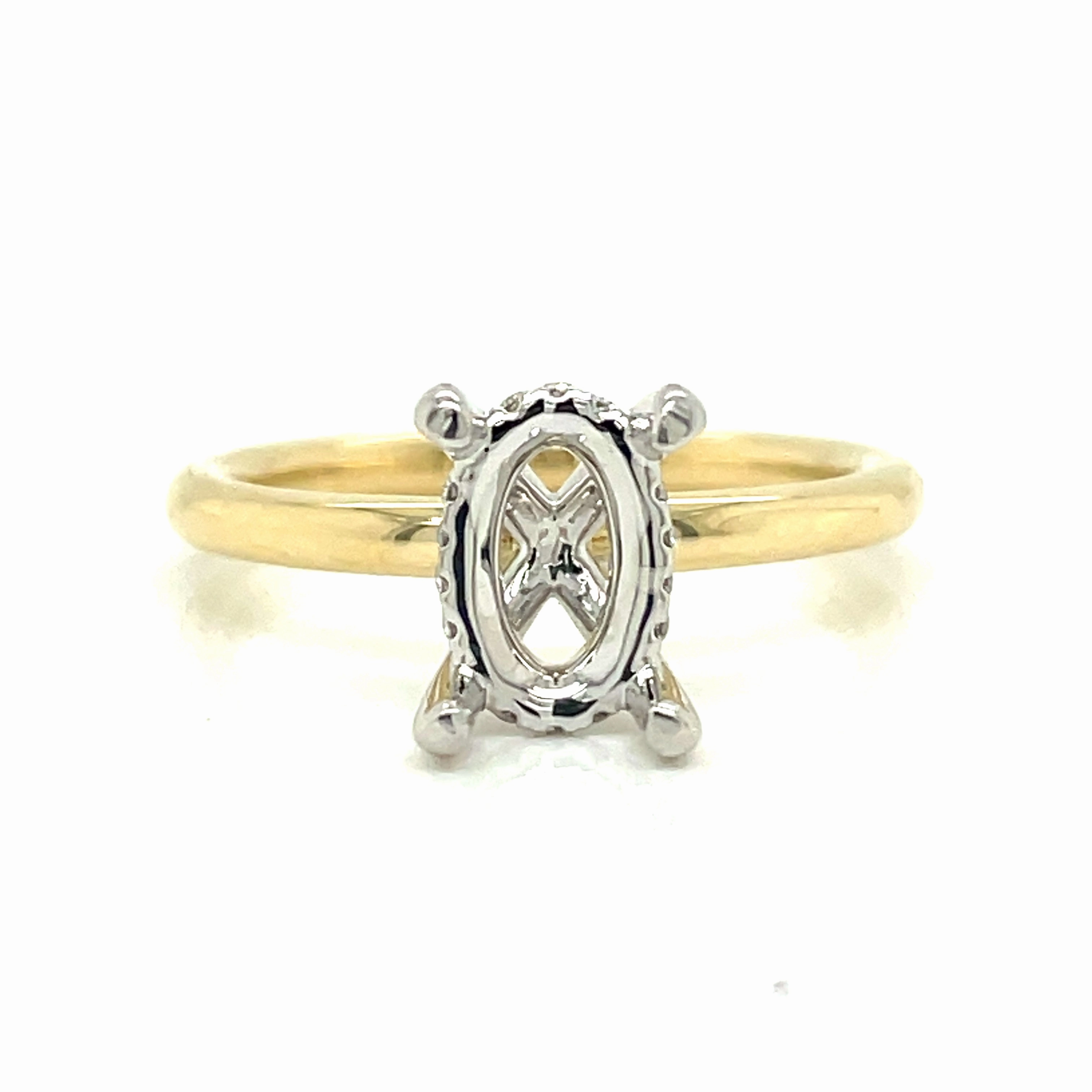 TWO TONE OVAL SOLITAIRE SEMI MOUNT Trendy Finish Precious Gem