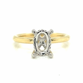 TWO TONE OVAL SOLITAIRE SEMI MOUNT Trendy Finish Precious Gem