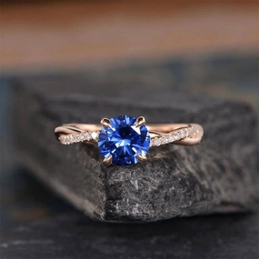 Sophisticated Design Finish Stylish Touch Louily Rose Gold Twist 1.25 Carat Blue Sapphire Round Cut Promise Ring For Her In Sterling Silver