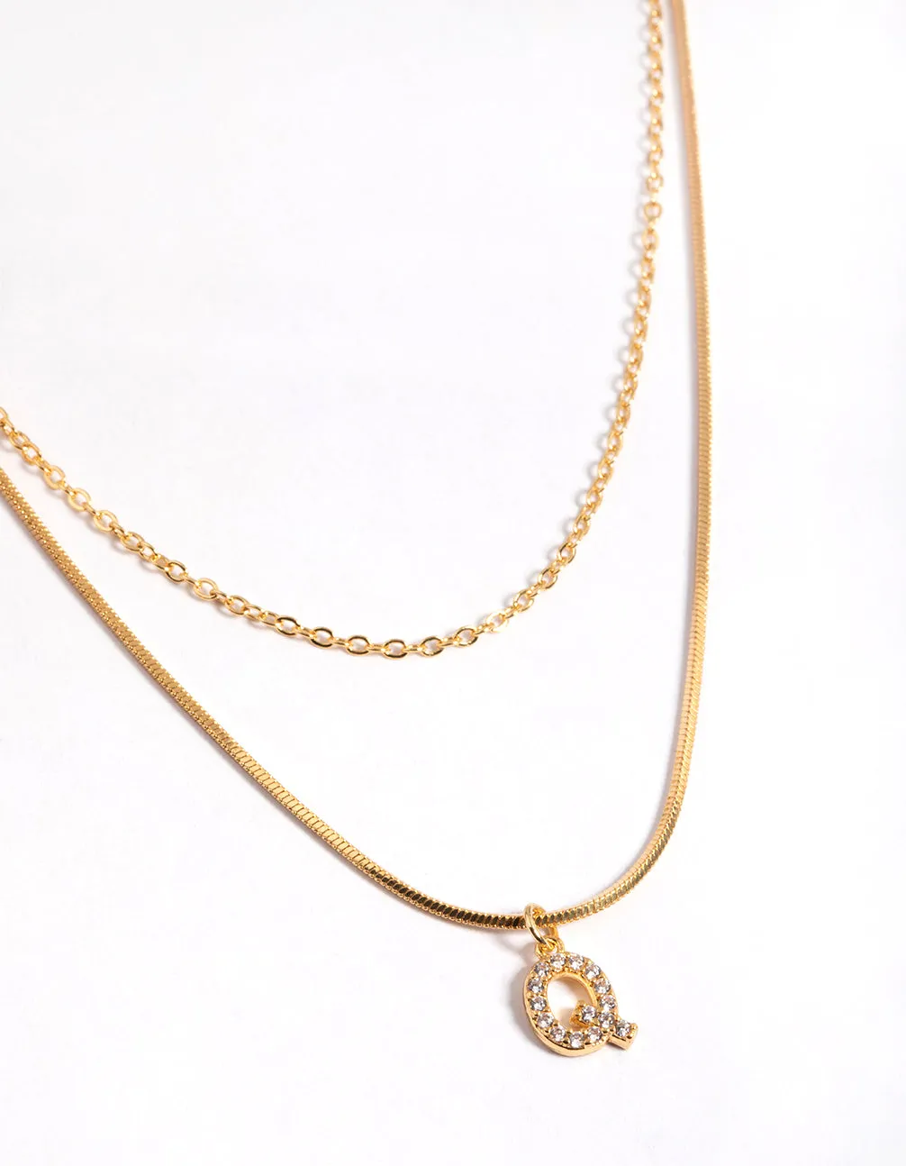Anniversary Touch Gold Plated Diamante Letter Q Layered  Necklace