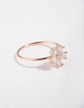 Rose Gold Cubic Zirconia Daisy Ring Fine Work Giftable Jewelry