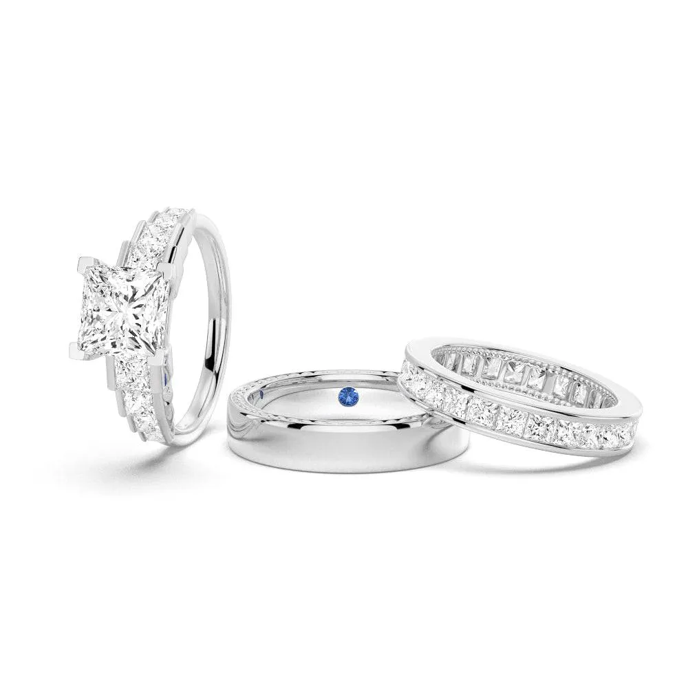 Unique Cinderella Staircase Princess Cut Moissanite Couple's Ring Set with Men's Wedding Band Timeless Decoration