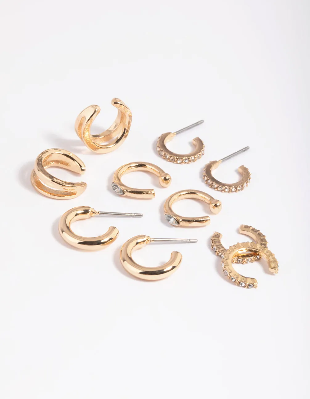 Colorful Item Gold Diamante Cuff & Huggie Earring Stack 5-Pack