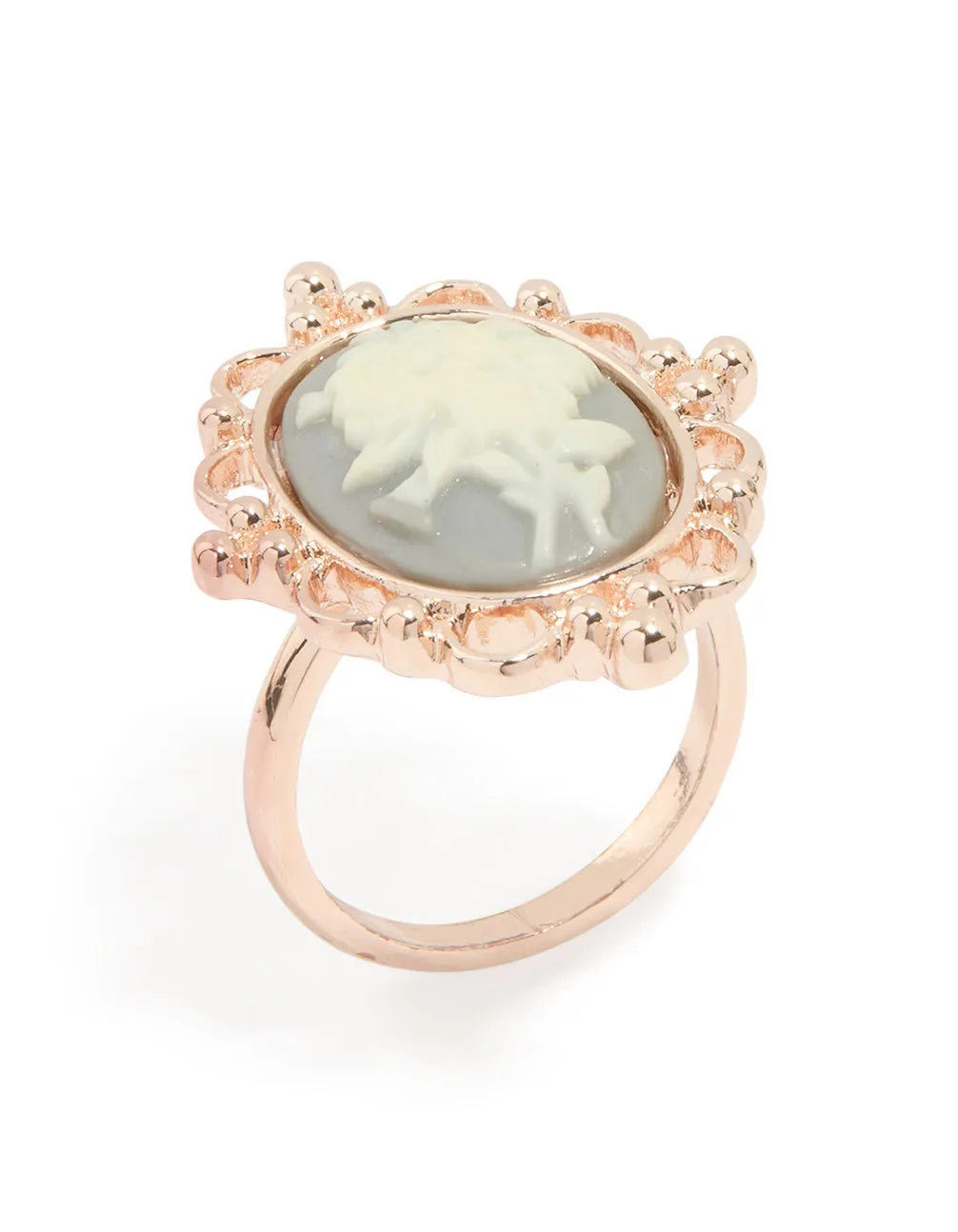 Custom Emblem Rose Gold Flower Cameo Ring