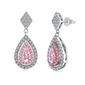 High Style Louily Pink Stone Double Halo Pear Cut Women's Earrings
