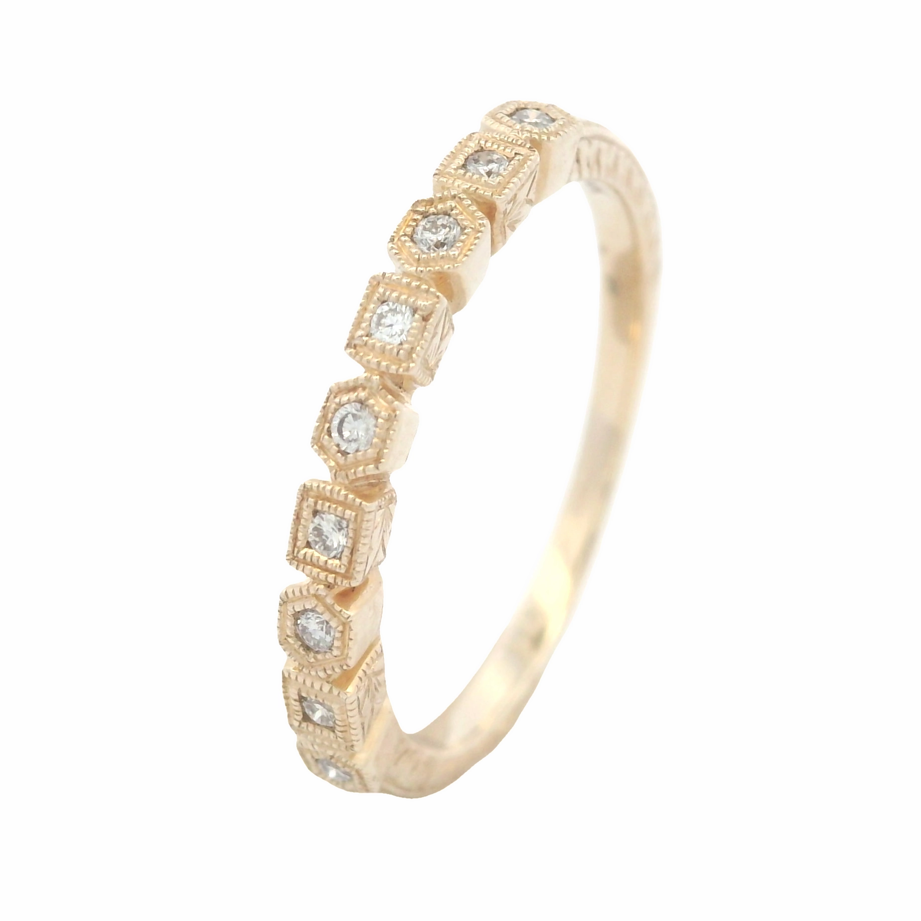 party accessory 14 Karat Yellow Gold Engraved Diamond Stackable Ring