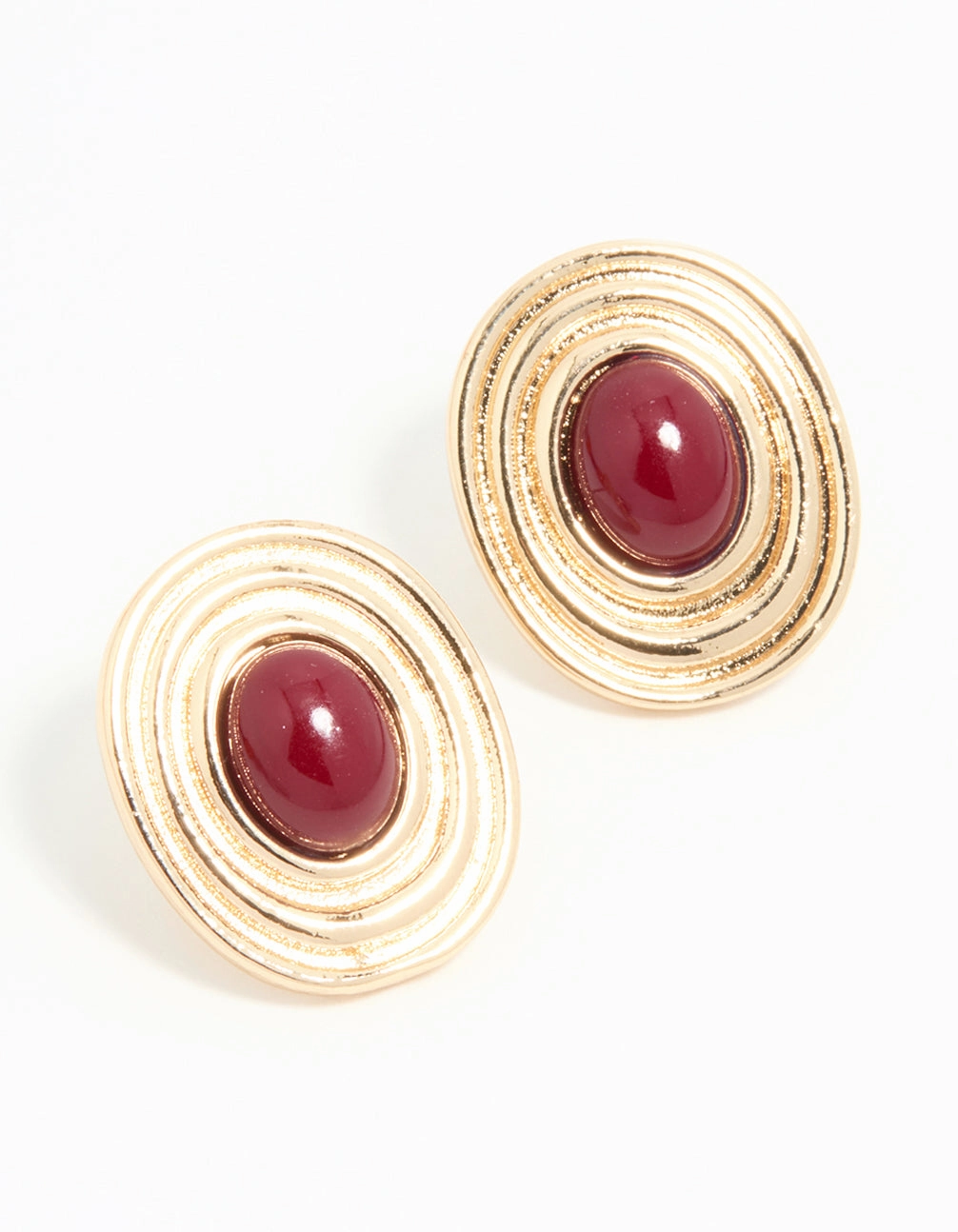 Gold Red Stone Vintage Round Statement Stud Earrings Safe Element Trendy Decor