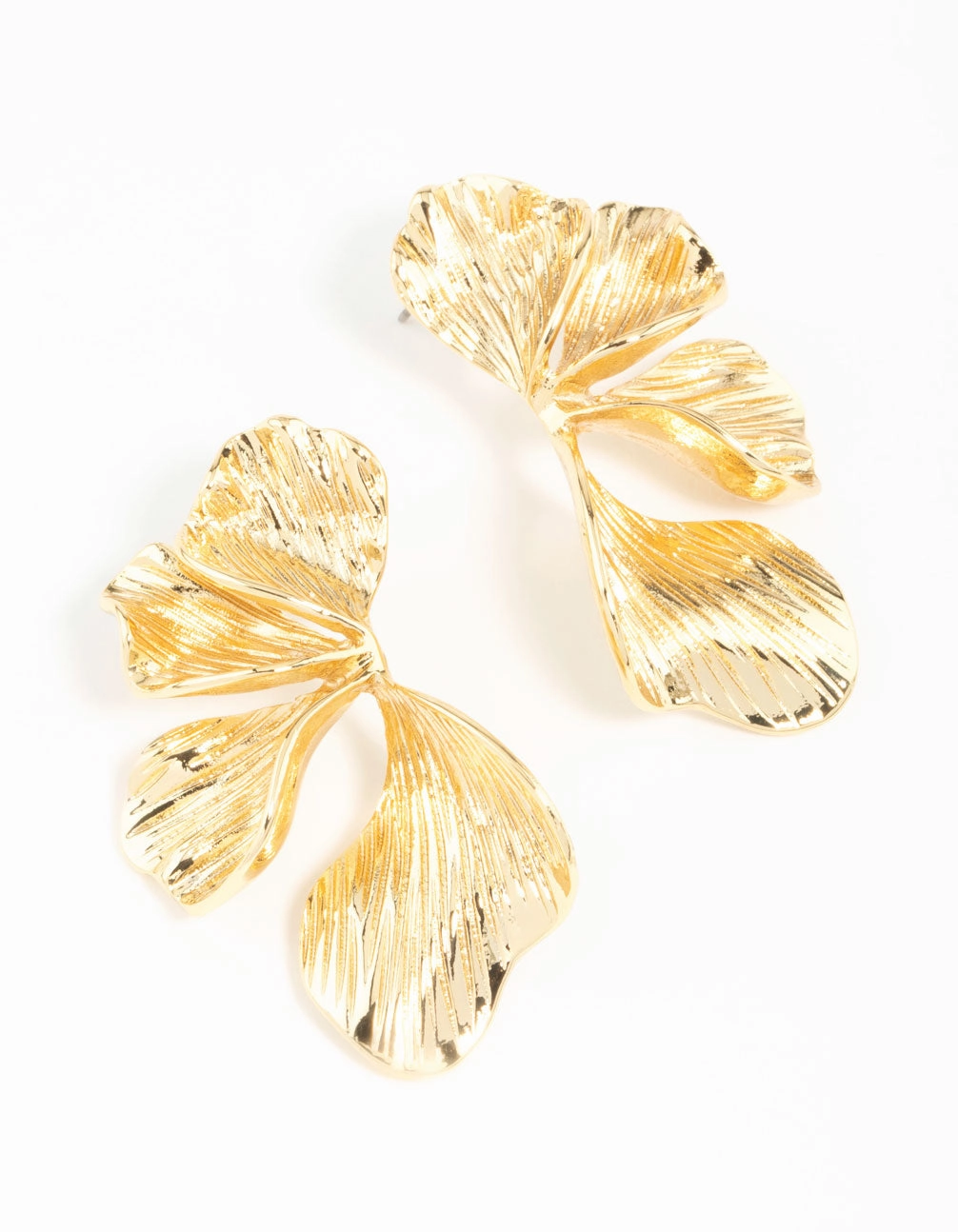 Gold Plated Organic Petal Stud Earrings Festive Accessory