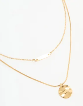 Date Night Accessory Attractive Present Waterproof Gold Plated Stainless Steel Bar & Coin Pendant Necklace