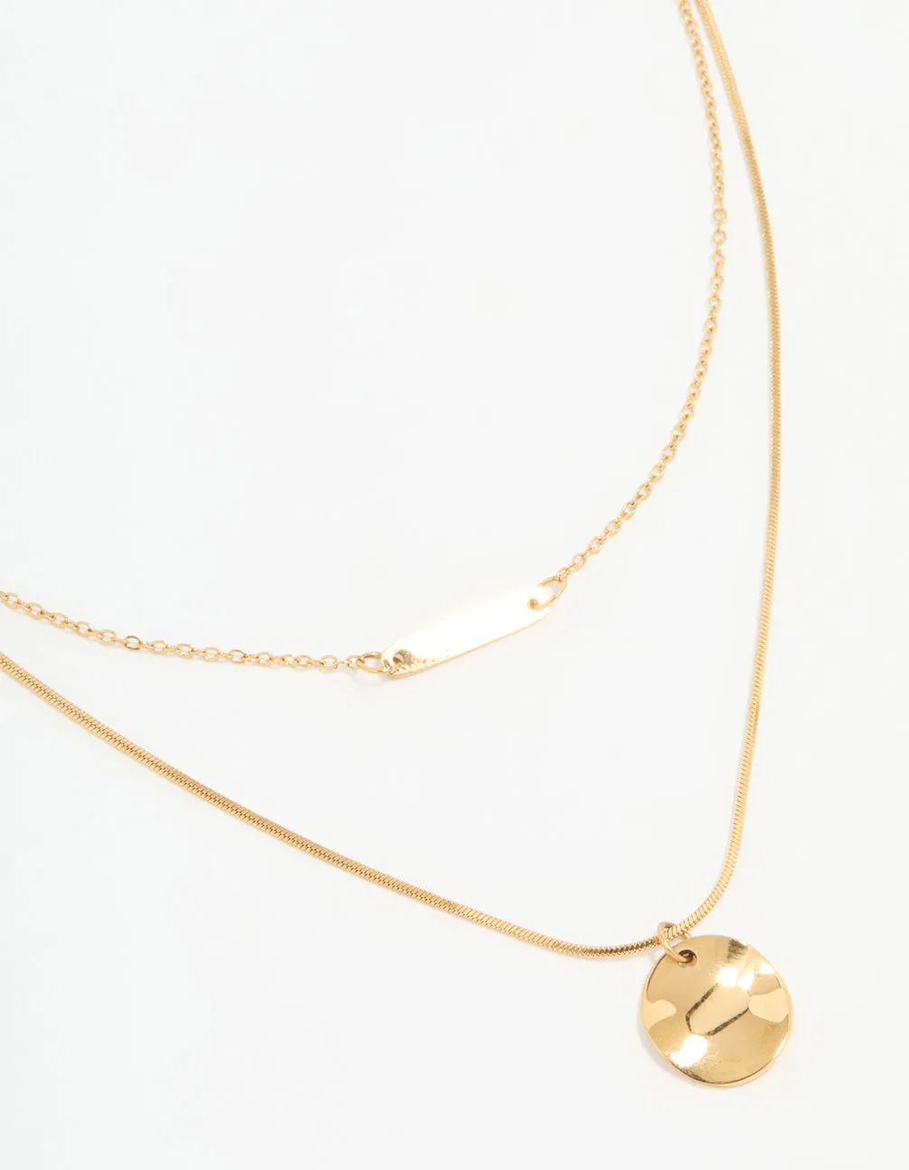 Date Night Accessory Attractive Present Waterproof Gold Plated Stainless Steel Bar & Coin Pendant Necklace