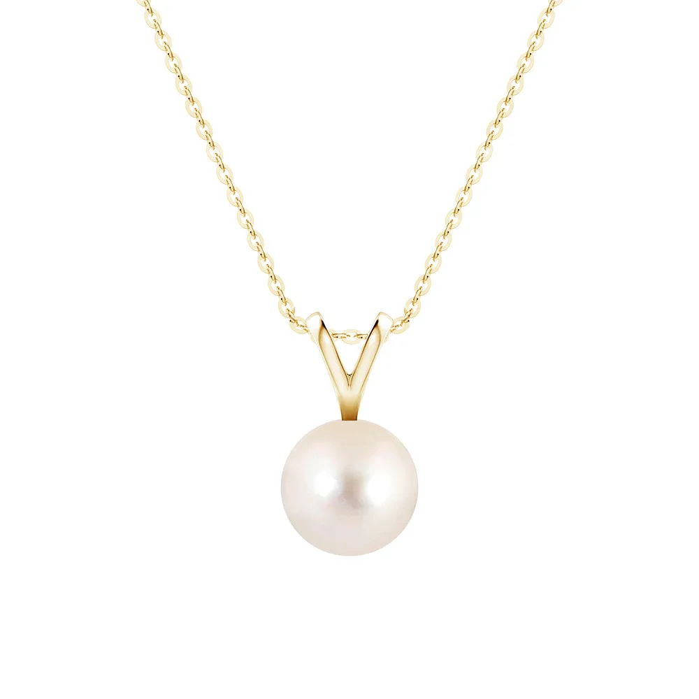 Soft Style 8mm Freshwater Cultured Pearl Solitaire V Bale Pendant