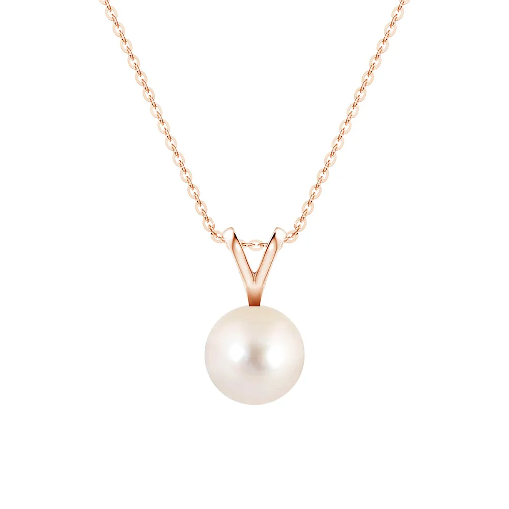 8mm Freshwater Cultured Pearl Solitaire V Bale Pendant Handcrafted Item Corporate Adornment